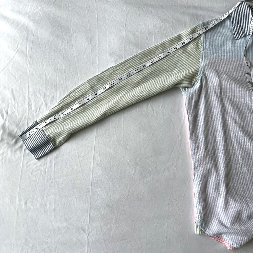Japna Pinstripe Pastel Colorblock Cotton Button Down Shirt - Size S - Picture 9 of 9
